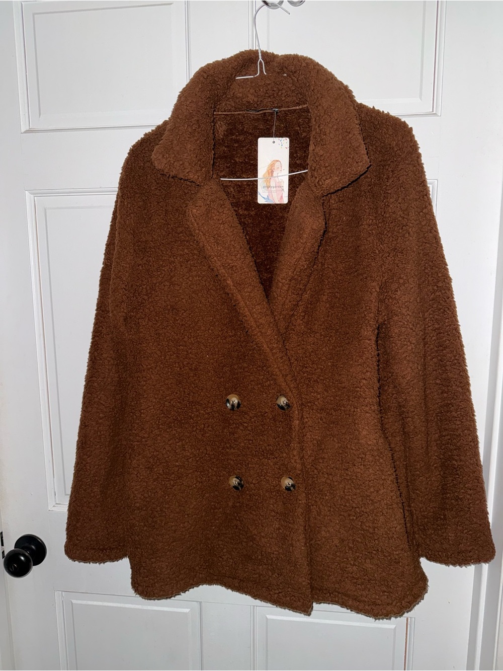 Cozy Double-Breasted Teddy Coat in Brown